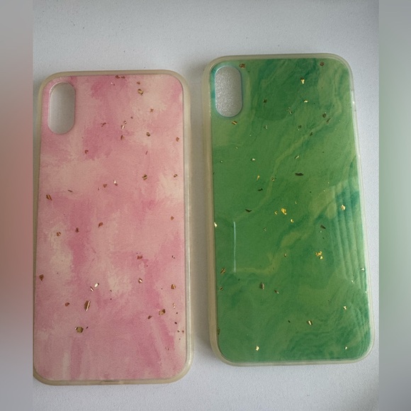 iPhone XR Case Bundle – Pink & Green Marble with Gold Flakes - Picture 2 of 6